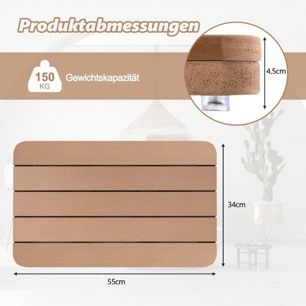 55 x 34 cm toiletmåtte lavet af hoftetræ design bademåtte op til 150 kg bæreevne brun badeværelsesmåtte korrosionsbestandig rustfast holdbar