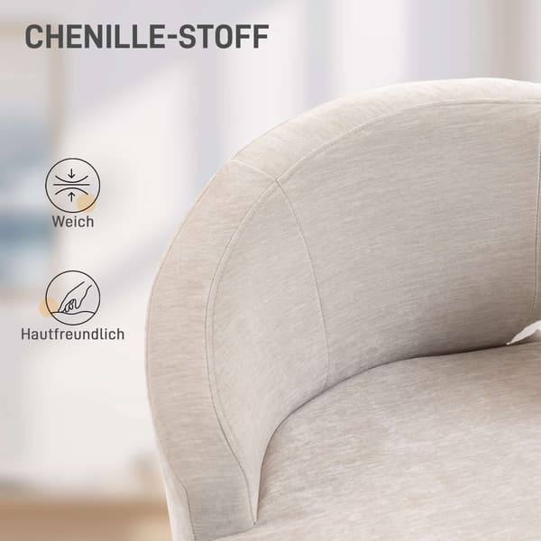Chenille Lounge Fåtölj med Guldben, Krämvit