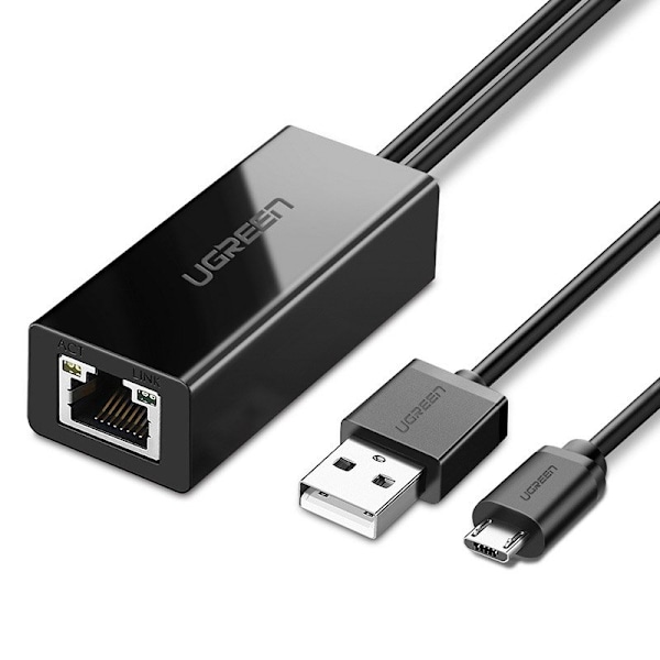Eksternt LAN micro USB netværkskort 100Mbps til Chromecast 1m sort