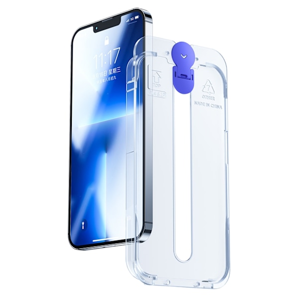 Hærdet glas til iPhone 14 Plus med transparent Knight monteringssæt