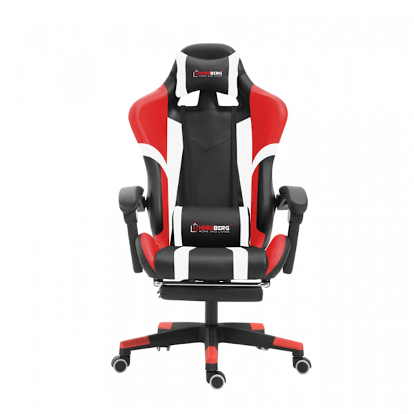Herzberg HG-8083: Trefarvet spille- og kontorstol med rød lineær accent