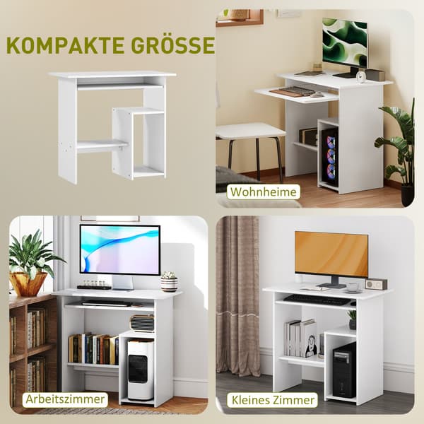 Hvidt computerbord, spånplade, 80 x 45 x 75 cm