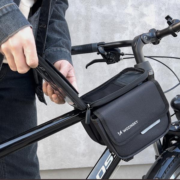 Cykelrammetaske, cykeltaske, vandtæt telefontaske, 1,5l, sort