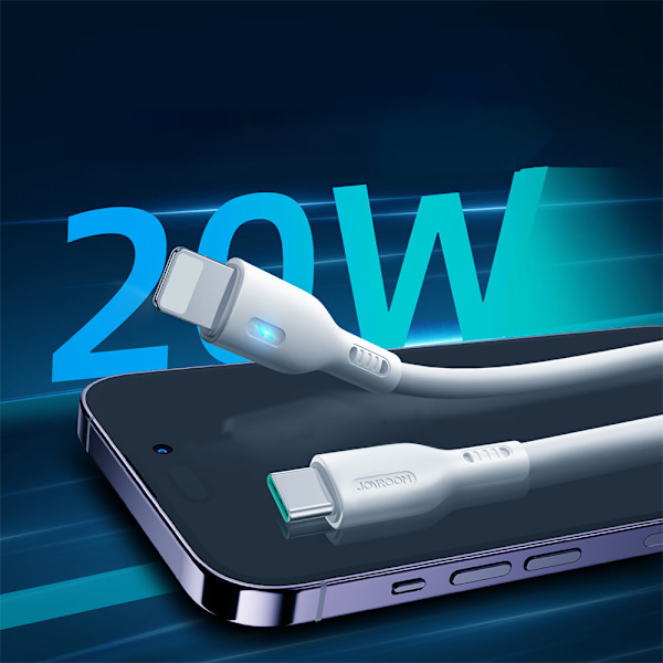iPhone-kaapeli LED-merkkivalolla USB-C - Lightning 20W 2m valkoinen