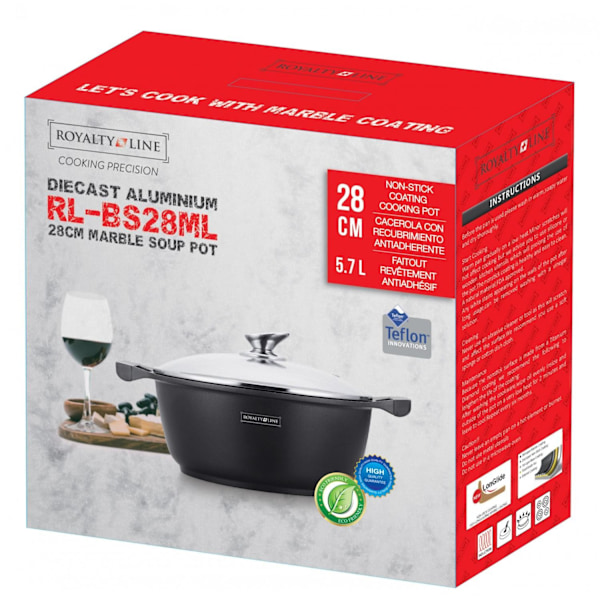 Royalty Line RL-BS28M: Marmorbelagd kokgryta med glaslock - 28cm