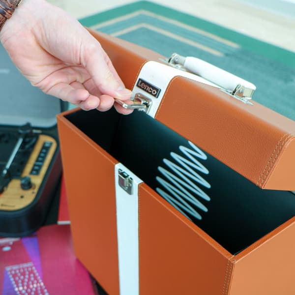 Opbevaringsetui til vinylplader, kunstlæder, plads til 30 LP'er