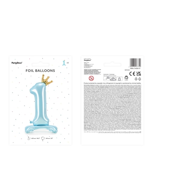 Pysyvä folioilmapallo numero '' 1'' , 84 cm, taivaansininen
