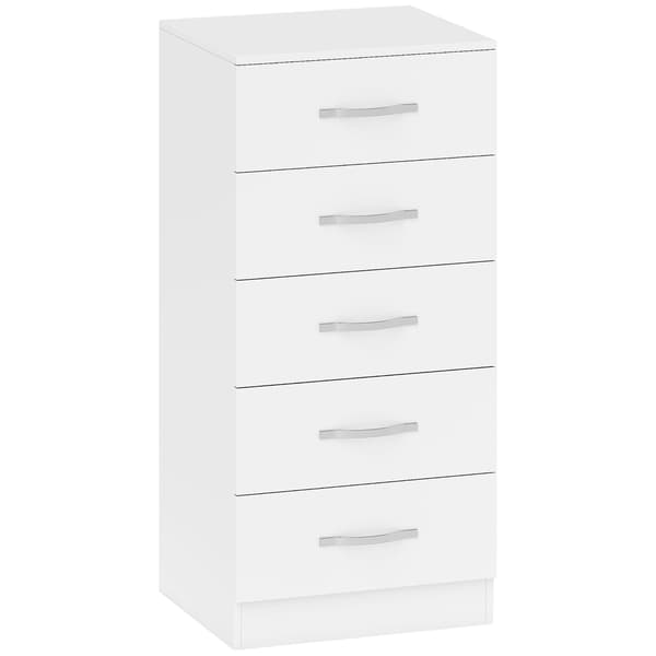 Hvid kommode med 5 skuffer, spånplade, pladsbesparende design