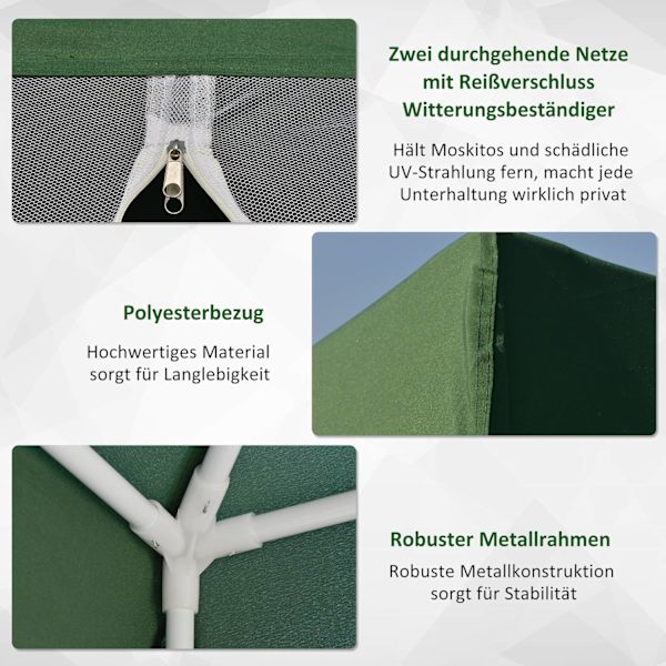 Trädgårdspaviljong paviljong partytält väderbeständigt tält med myggnät metall + polyestergrön 3 x 3 m