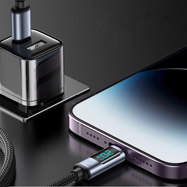 Kabel för iPhone med LED Lightning-display - USB-C 2,4A 1,2m svart