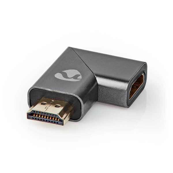 HDMI™ Adapter | HDMI™ Han / HDMI™ Stik | HDMI ™ -udgang / HDMI™ Hun | Guldplateret | Angled Right | Aluminium | Gun Metal Grå | 1 stk. | Cover Window