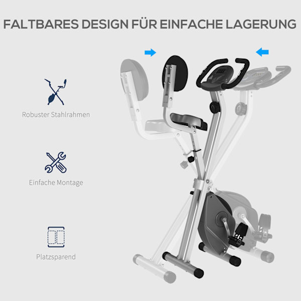 Kuntopyörä F-Bike Polkupyöräharjoitus 8-Portaisella Magneettivastuksella, Korkeussäädettävä, Teräs, Musta + Harmaa, 43X97X109 Cm