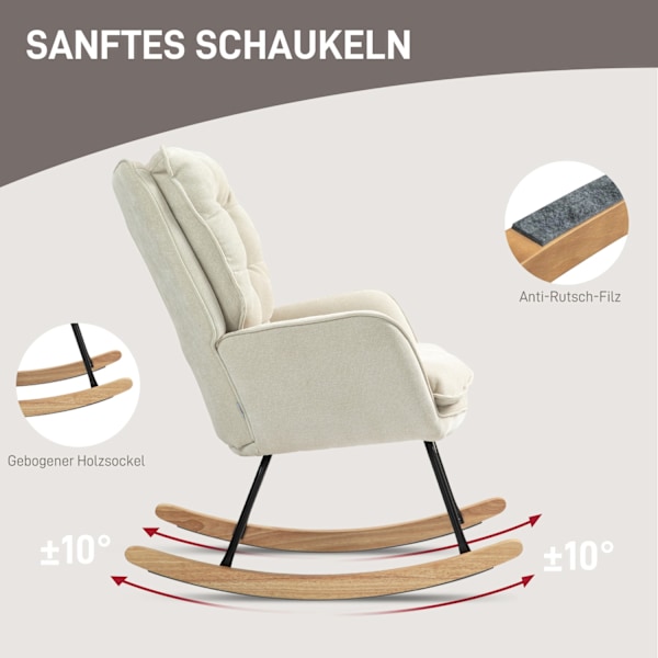 Gyngestol, lænestol, ammestol med chenille-look, gyngestol op til 120 kg bæreevne til soveværelse, stue, beige