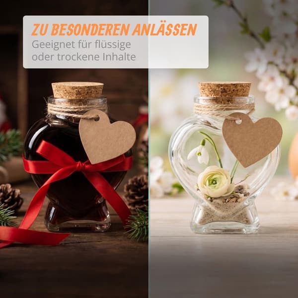 Hjärtformade glasflaskor med korkar, set om 12