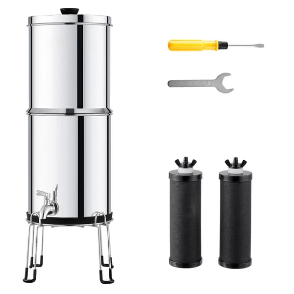 Tyngdekraftsvandfilter, rustfrit stål 304, 8,5 l, 2 kulfiltre