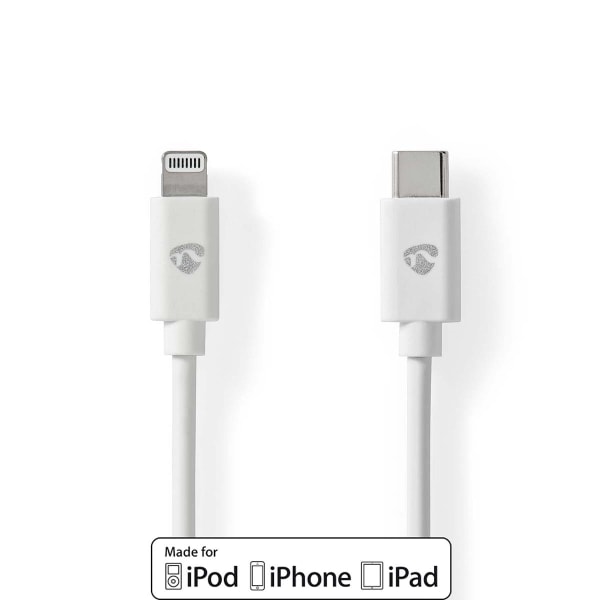 Lightning Kaapeli | USB 2.0 | Apple Lightning 8-Pin | USB-C™ Uros | 480 Mbps | Niklattu | 2.00 m | Pyöreä | PVC | Valkoinen | Label
