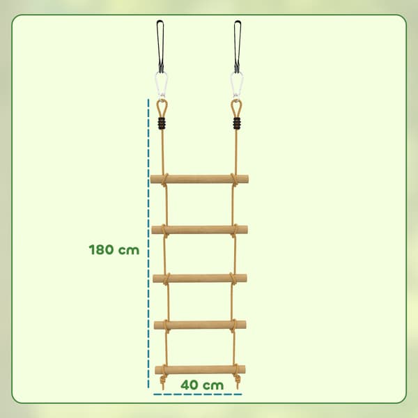 Klätterrepset för barn, 5 trästeg, 1,8 m rep