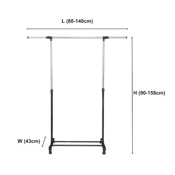 Herzberg HG-03268: Justerbar enkeltstang, rullende tøjstativ