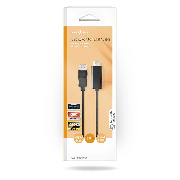 DisplayPort kaapeli | DisplayPort uros | HDMI™ liitin | 4K@30Hz | Niklattu | 3.00 m | Pyöreä | PVC | Musta | Laatikko