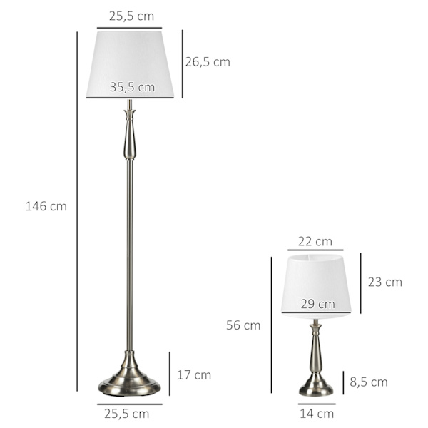 Lamppusarja, 3 Kpl Vintage-Design, 2 Pöytälamppua Ja 1 Lattiavalaisin, E27-Jalusta, Olohuoneeseen, Kerma
