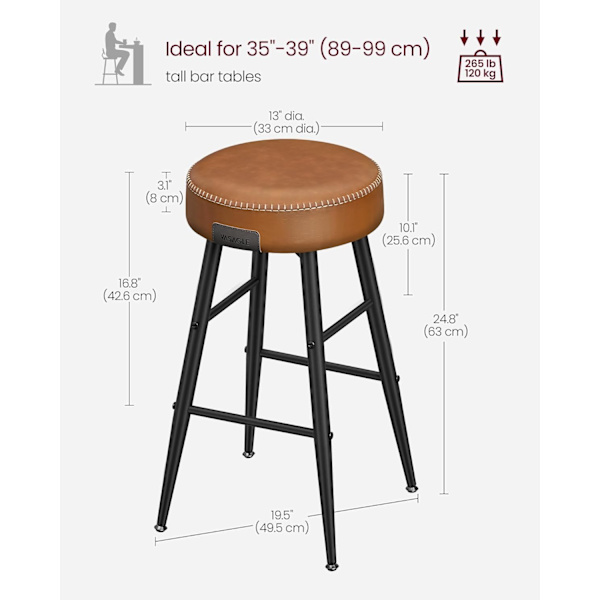 Eleganta barstolar i konstläder - Set med 2, Caramel Brown