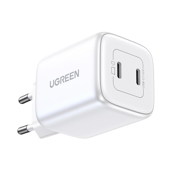 Snabb GaN laddare 2x USB-C 45W QC PD vit