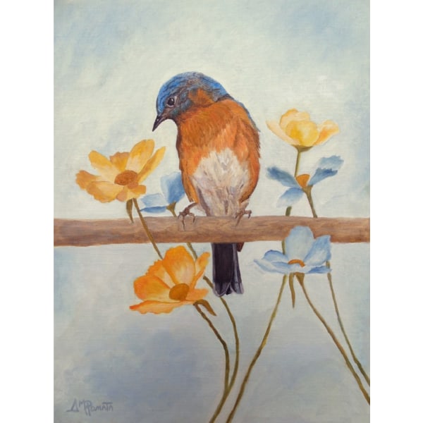 Flower Peeping Eastern Bluebird - 21x30 cm