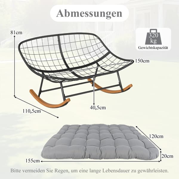 Överdimensionerad gungstol i metall, 320 kg kapacitet, 2-sits