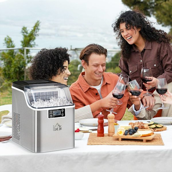 Ice Cube Machine 20 Kg/24H 2,3 L Jääpalakone 3,2 L Vesisäiliöllä Jääpalakone Itsepuhdistuva Ruostumaton Teräs Hopea 25,2 X 36 X 37,1 Cm