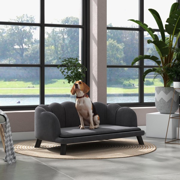 Luxury Hundesofa Ryglæn Træben Mørkegrå 98,5X60,5X35,5Cm