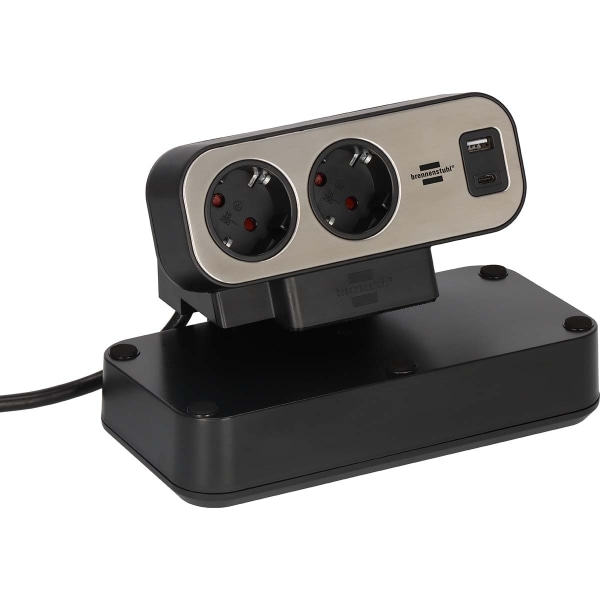 brennenstuhl®estilo Duplex strømskinne med overspændingsbeskyttelse, 1x USB C, 1x USB A, 9x stik, sølv/sort