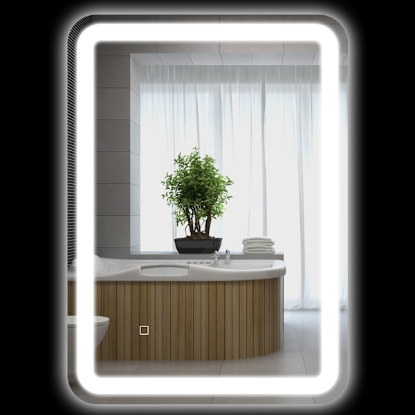 Badrumsspegel LED, 50 x 70 cm, IP44, med 3 ljusfärger, touch-omkopplare, automatisk anti-dim, minnesfunktion, härdat glas, silver