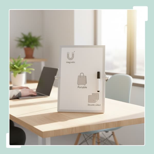 Magnetisk whiteboardtavle, dobbeltsidet, med tilbehør