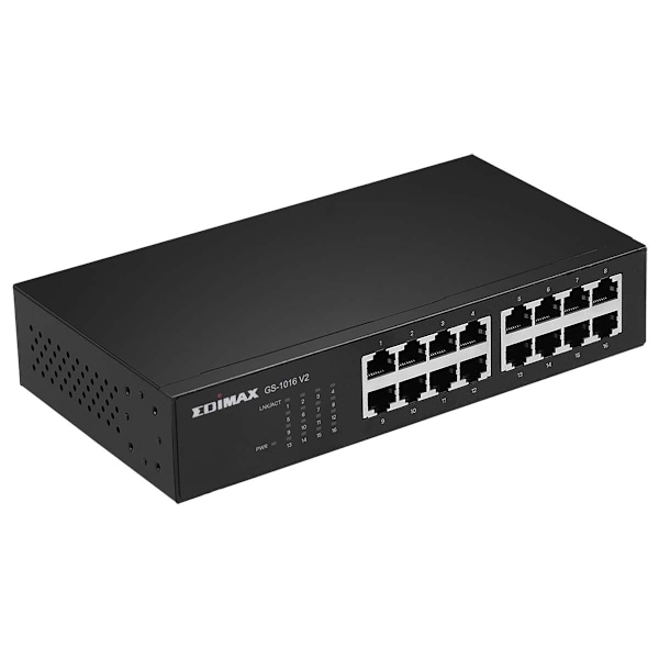 16-portars Gigabit Switch Svart