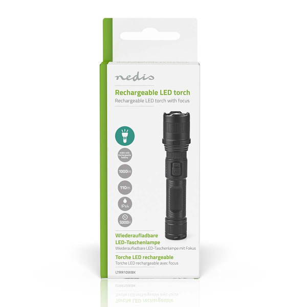 LED lygte | Batteri | 3.7 V DC | 10 W | Indbygget Lithium-Ion | Batterier medfølger | Opladningsbar | Nominel lysstrøm: 1000 lm | Lysområde: 110 m | S