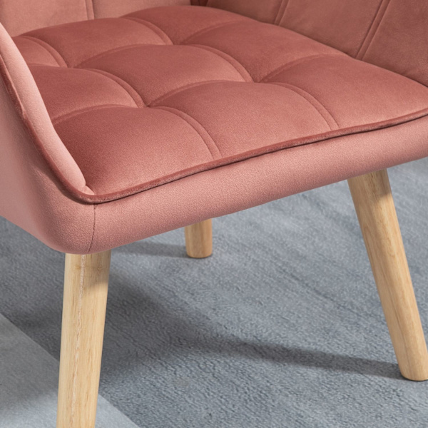 Enkeltlænestol, afslapningslænestol, lænestol med fløjlslook, hævede ben, skandinavisk polstret lænestol til stue, 68,5 x 61 x 72,5 cm