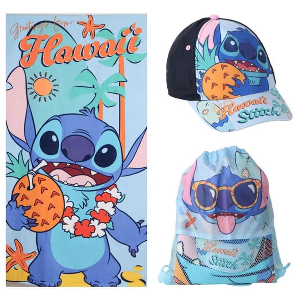 Disney Stitch håndklæde + taske + hue sæt