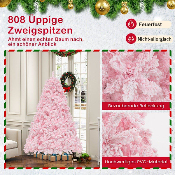 180 cm stort flocket kunstigt juletræ med 808 PVC-grenspidser 350 LED-lys og 8 belysningstilstande