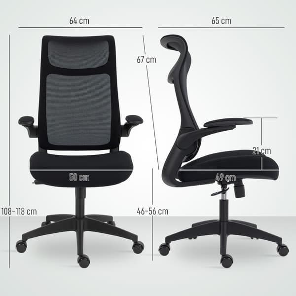 Ergonomisk kontorstol, 3D-armlæn, netryg, sort