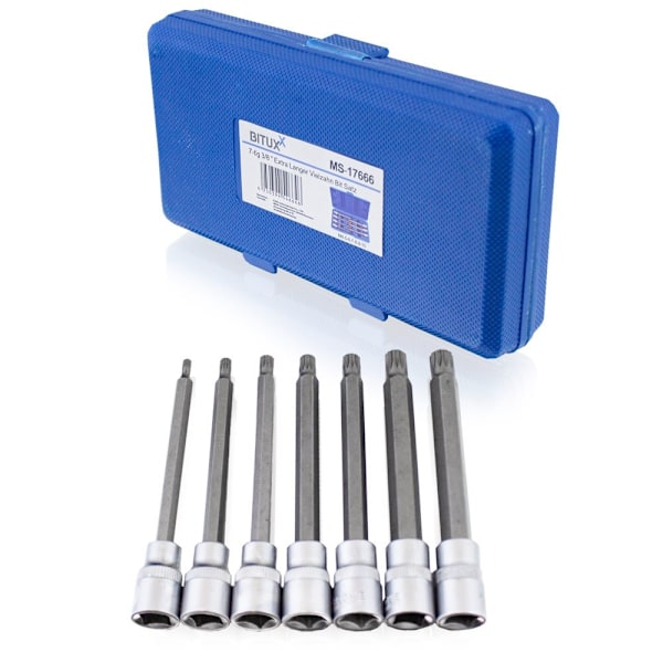 Set med Långa Hylsor TORX SPLINE XZN HEX 3/8" 110mm 21 delar