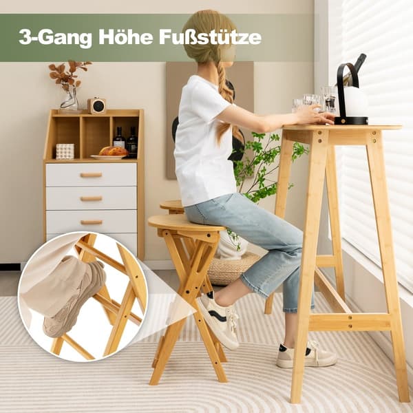 Hopfällbara barstolar i bambu, set om 2, sitthöjd 61 cm