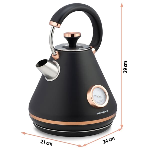 Elkedel med termometer 1,7L BD-701 Sort