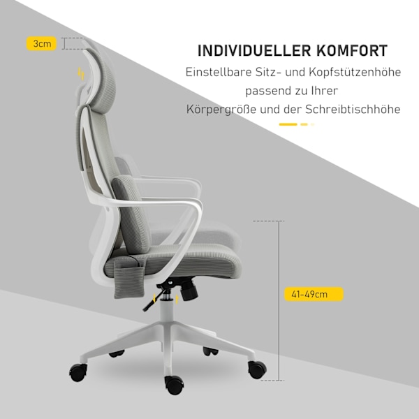 Gaming Stol, Kontorstol Med Massagefunktion, Drejestol, Ergonomisk, Nylon, Grå, 62X60X114-122Cm