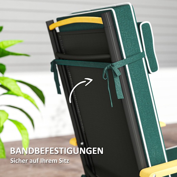 Sittdyna 120 x 47 x 9,5 cm vattenavvisande stolsdyna med knytband, nackstöd, UPF50+ utomhus sittdyna inomhus, sittdyna för hopfällbar stol, matstol, g