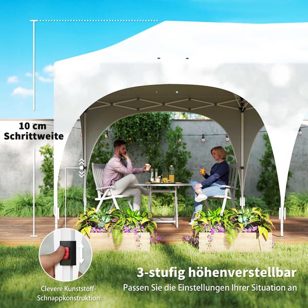 3x6m pop-up pavillon med sider, justerbart tag, taske