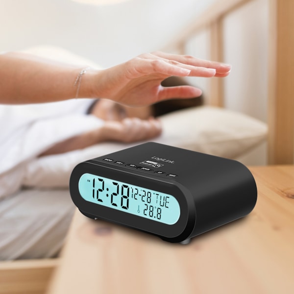 Clock Radio Temp/Fugtighed USB-C/Batteridrift Sort