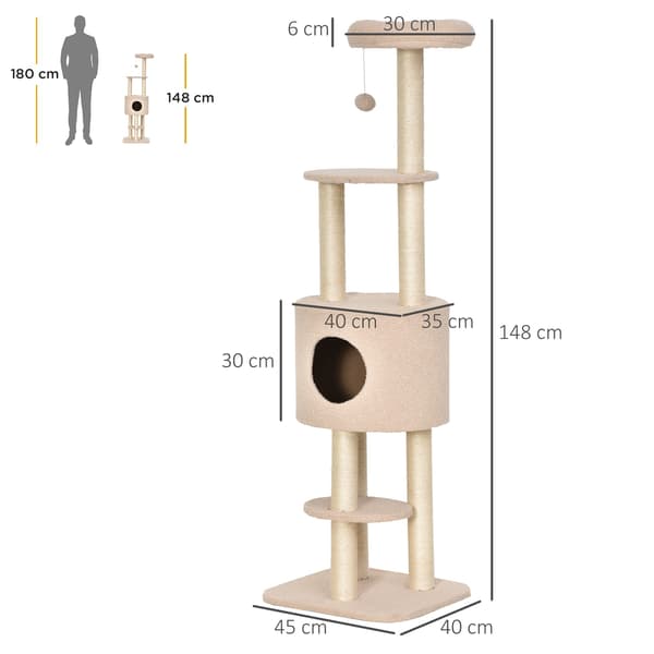 Kradsetræ 148 cm med hule, sisalstolper, beige