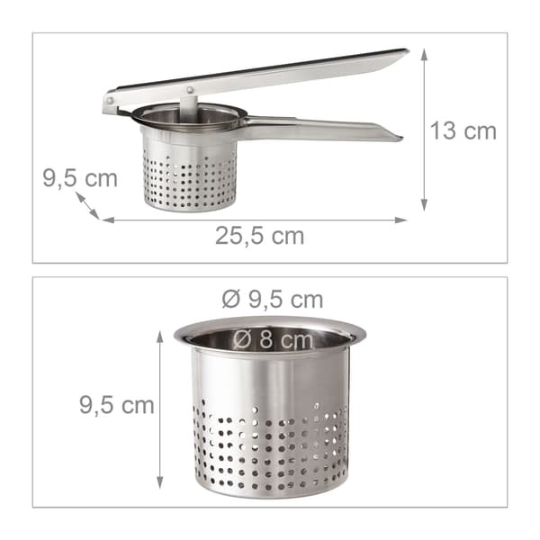 Potatis- och spaetzlepress, rostfritt stål, potatispress, potatispress, silver