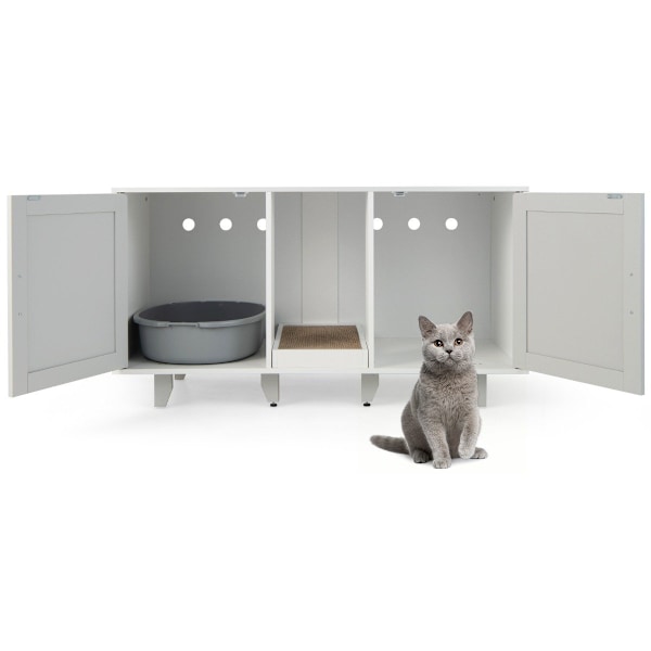 Kattskåp för katttoalett med 2 dörrar & skrapbräda & entré 120 x 52 x 65 cm ljusgrå