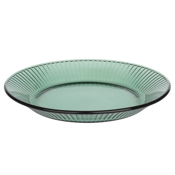 Grönt glasdessertfat, 20,5 cm ribbad design
